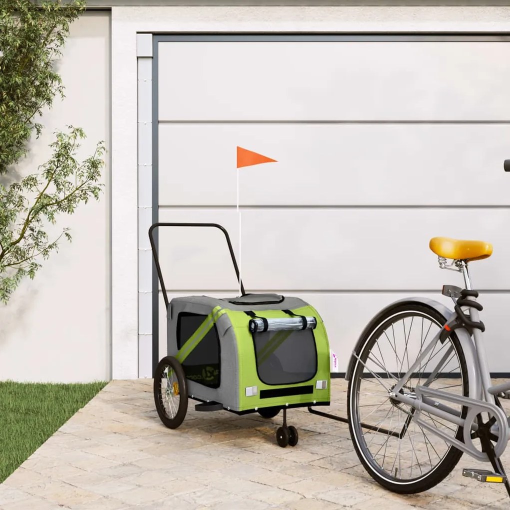 vidaXL Τρέιλερ Ποδηλάτου Κατοικίδιων Πράσινο/Γκρι Ύφασμα Oxford/Σίδηρο
