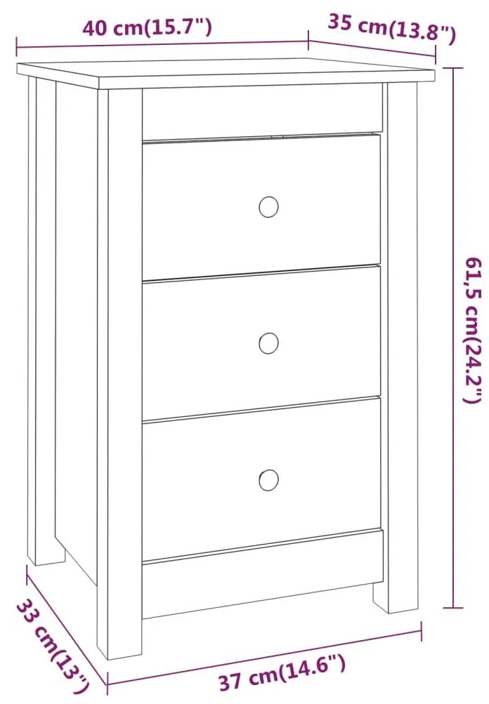 Κομοδίνα 2 τεμ. 40 x 35 x 61,5 εκ. από Μασίφ Ξύλο Πεύκου - Καφέ