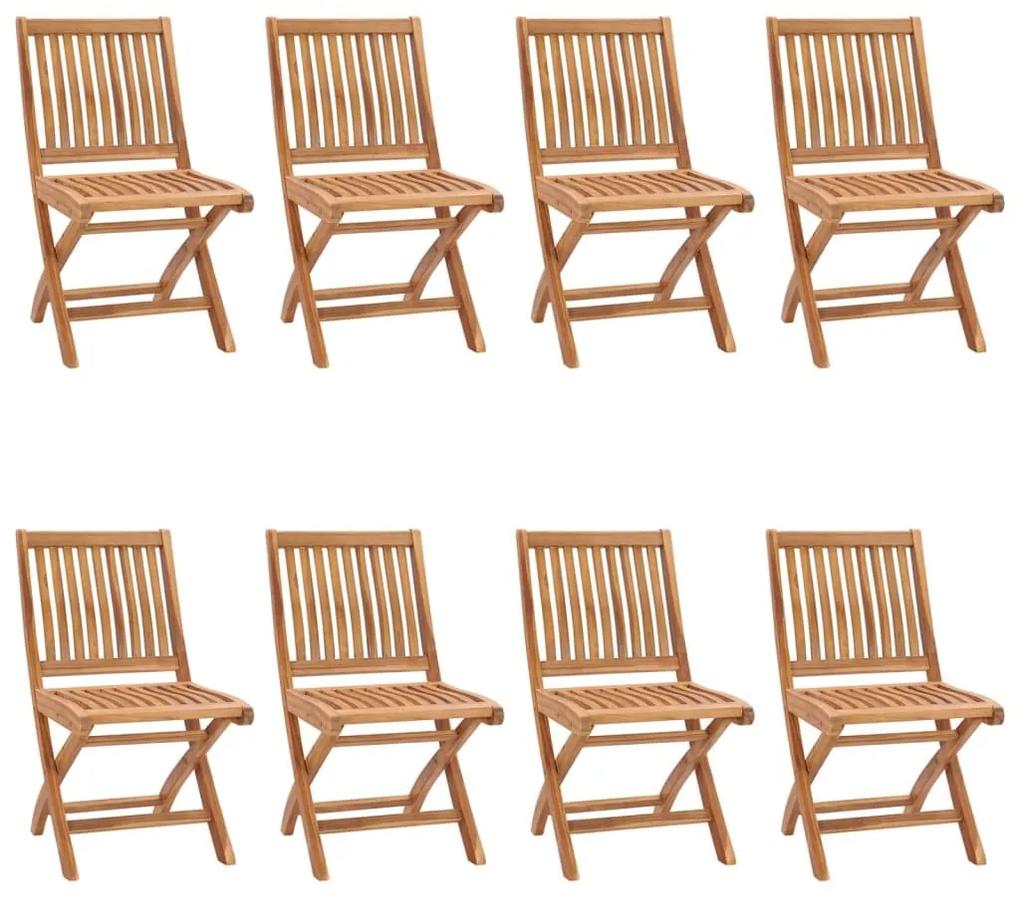 Καρέκλες Κήπου Πτυσσόμενες 8 τεμ. Μασίφ Ξύλο Teak με Μαξιλάρια - Λευκό