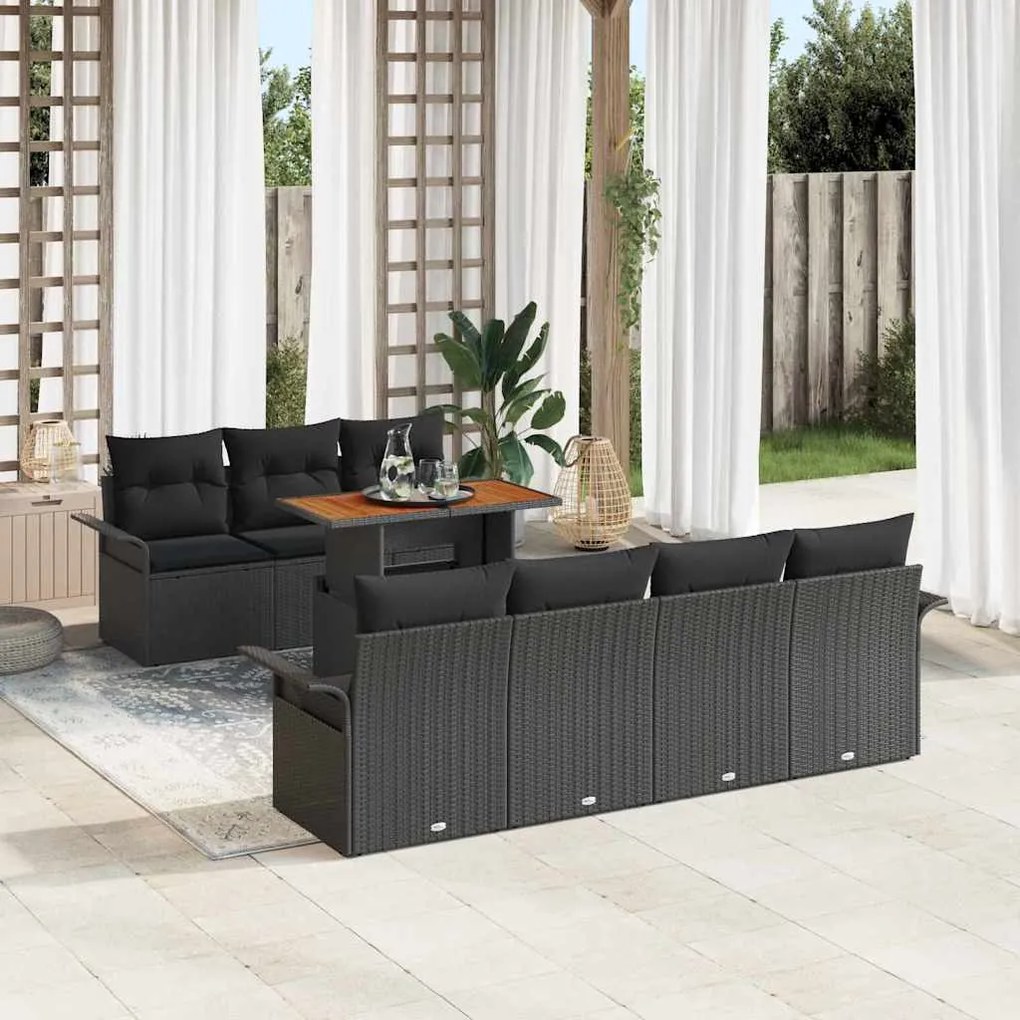 vidaXL Σετ Καναπέ Κήπου με μαξιλάρι 8 pcs Μαύρο 100 x 55 x 73 εκ