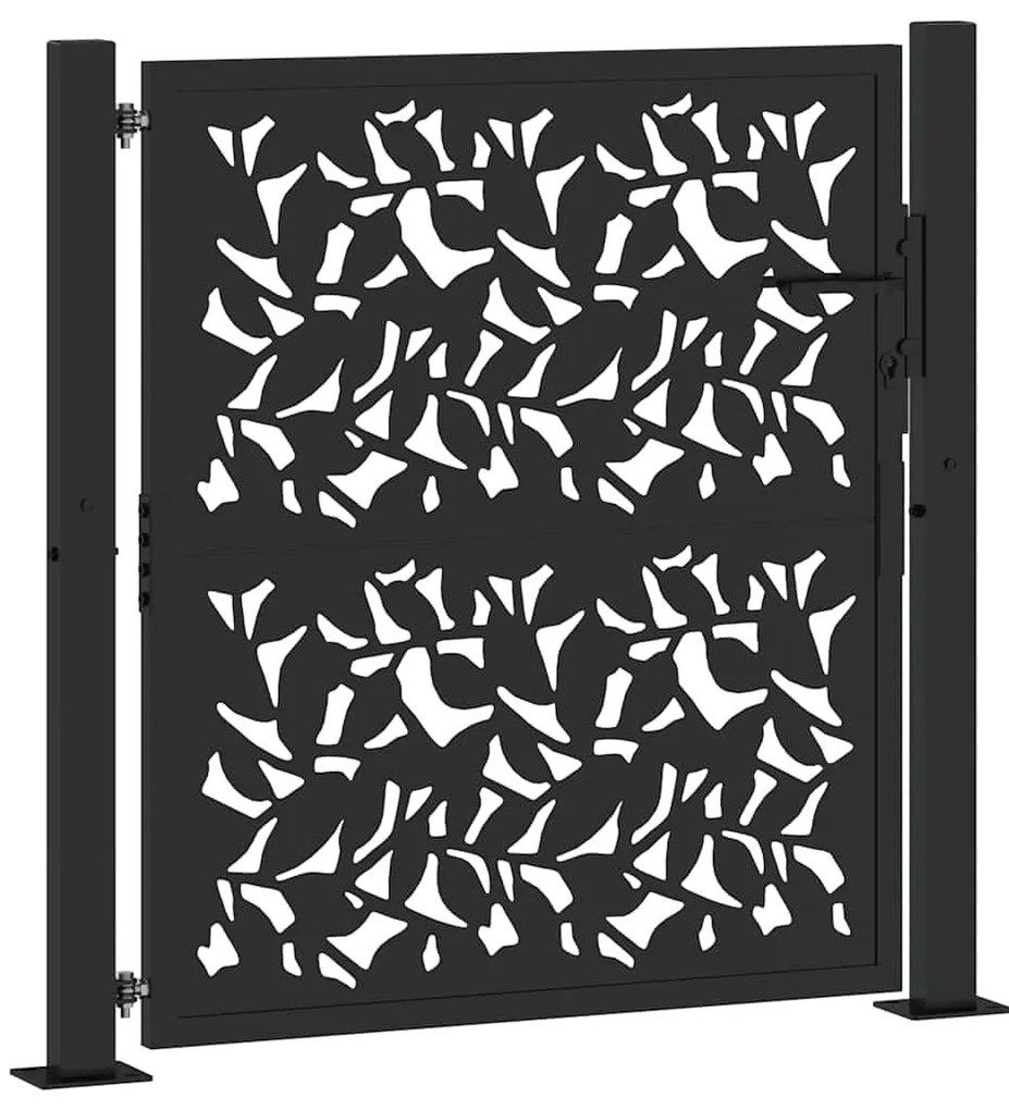 vidaXL Πύλη κήπου Μαύρη 105x106 cm Σχεδιασμός φύλλων χάλυβα