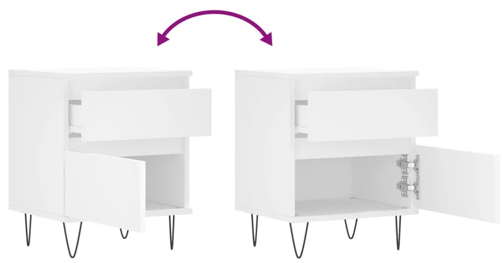 Κομοδίνα Λευκά 2 τεμ. 40 x 35 x 50 εκ. από Επεξεργασμένο Ξύλο - Λευκό