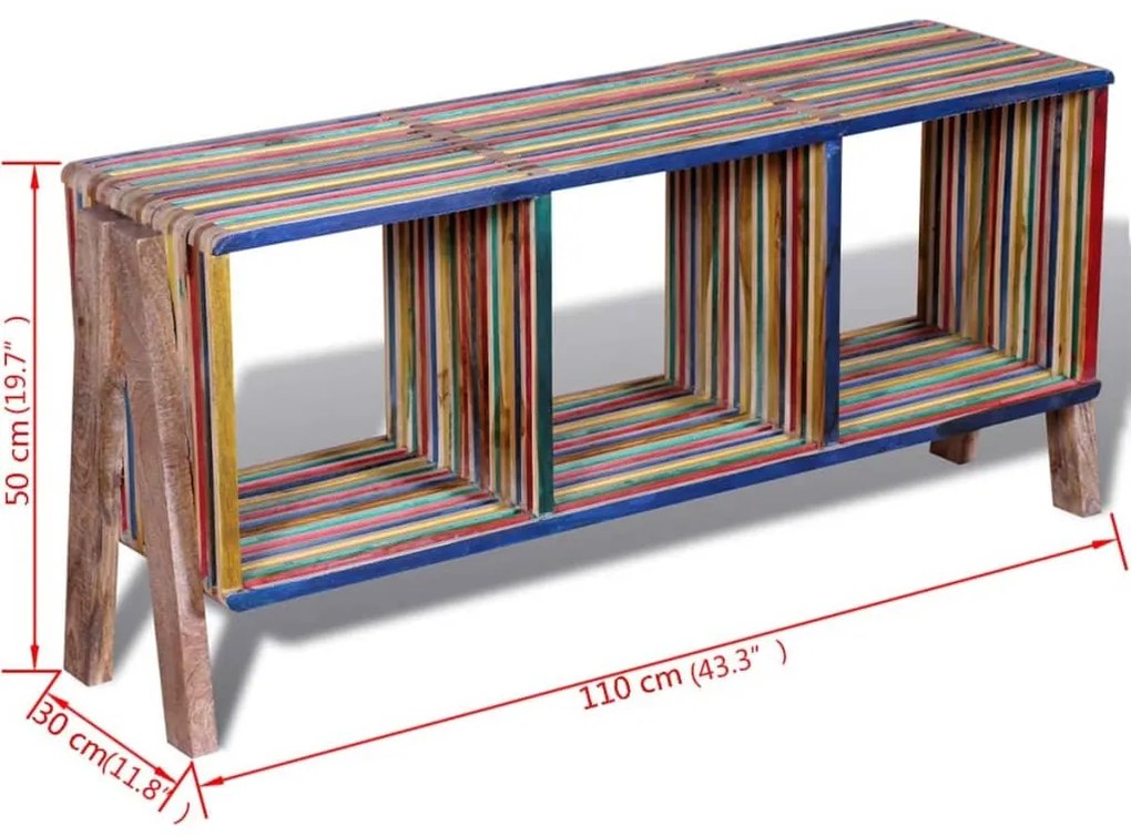 Έπιπλο Τηλεόρασης με 3 Ράφια Στοιβαζόμενο Πολύχρωμο Ανακυκλωμένο Teak - Πολύχρωμο