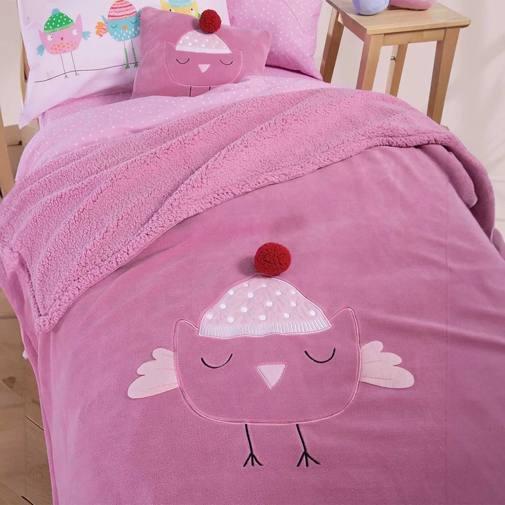 Κουβέρτα Fleece Κούνιας (130x180) Με Γουνάκι Nef-Nef Homeware Junior Tweet So Sweet