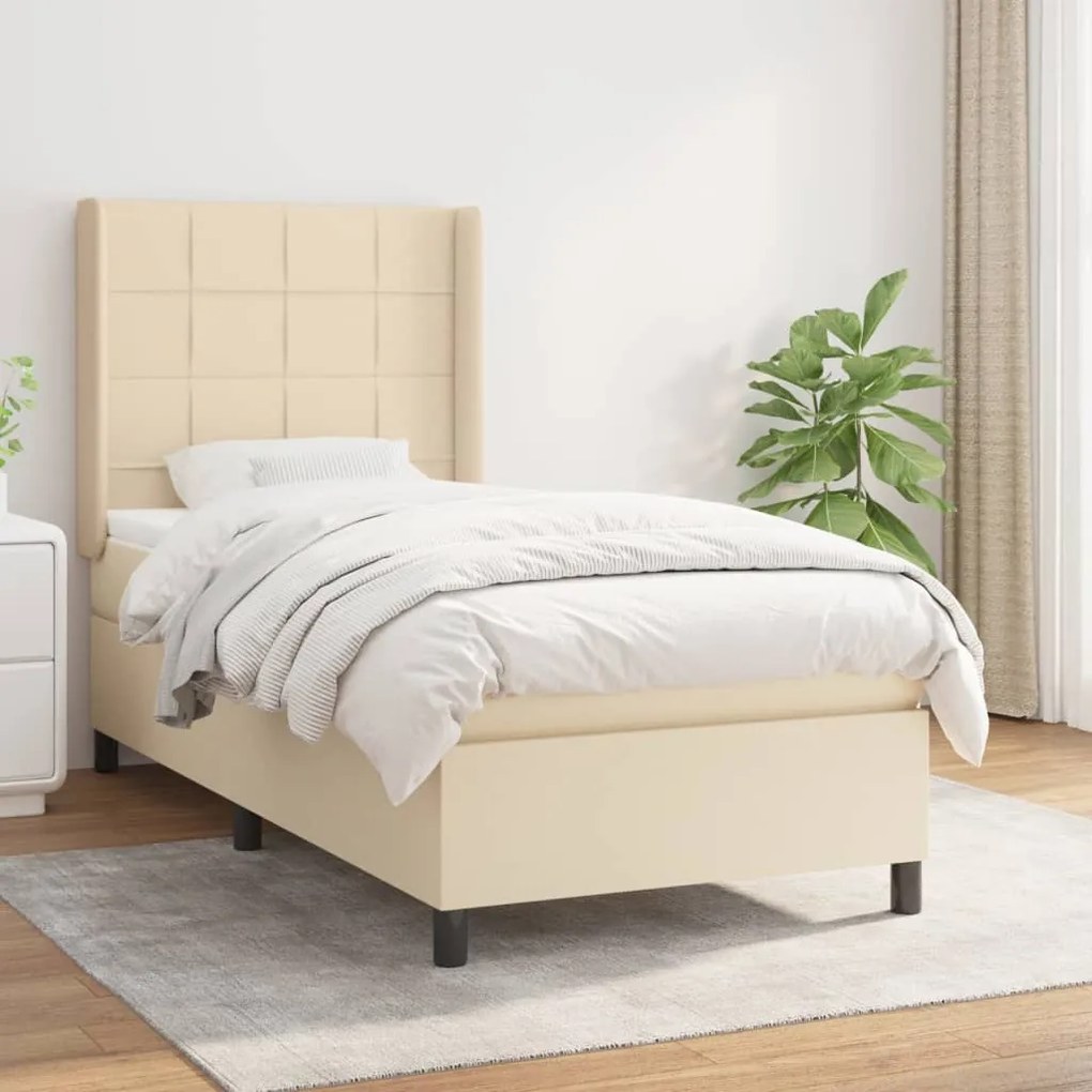 vidaXL Κρεβάτι Boxspring με Στρώμα Κρεμ 90x190 εκ.Υφασμάτινο