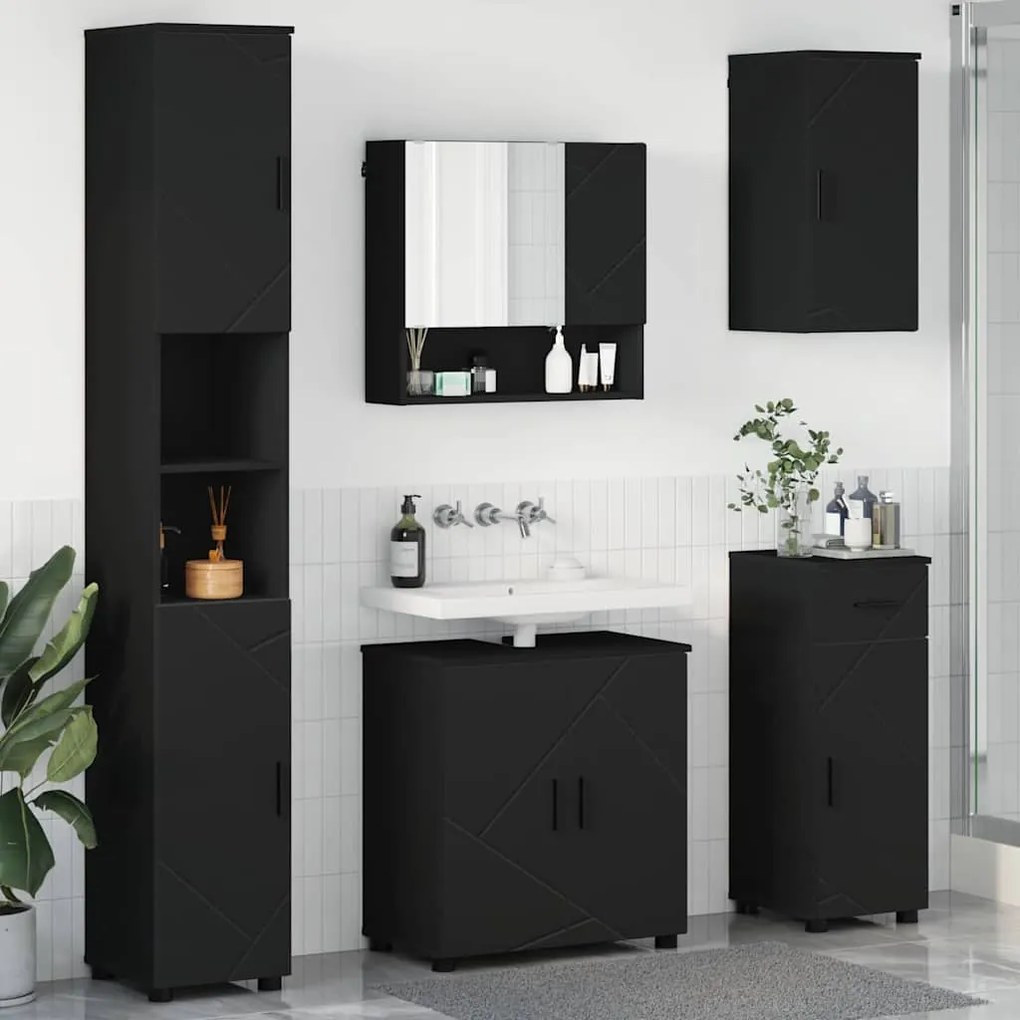 vidaXL Σετ Επίπλων Μπάνιου με συρτάρι 5 pcs Μαύρο 61 x 35 x 64 εκ.