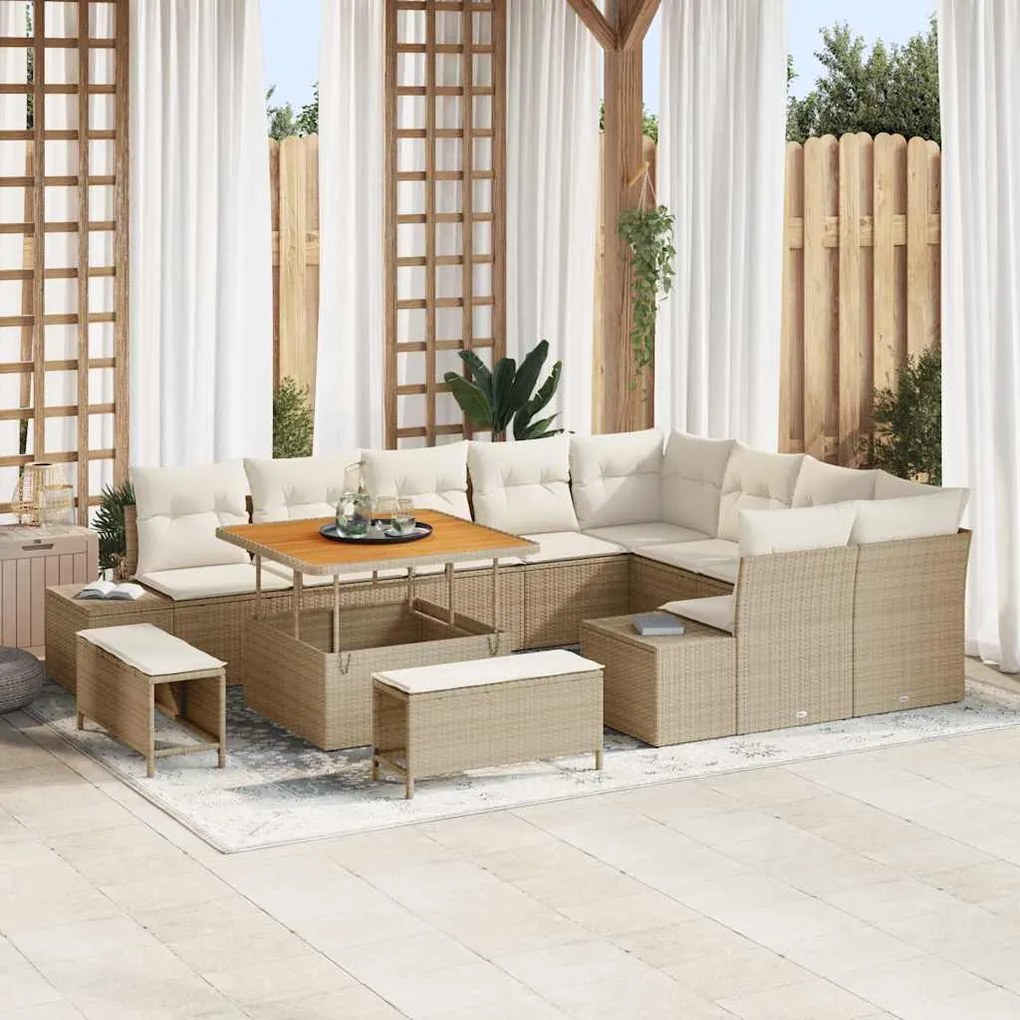 vidaXL Σετ Καναπέ Κήπου με αποθήκευση 12 pcs Μπεζ Πολυ ράταν