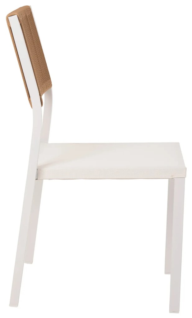 Καρέκλα Αλουμινίου Λευκή Μπεζ Rattan & Textline 46x55,5x83 Υ Εκ.