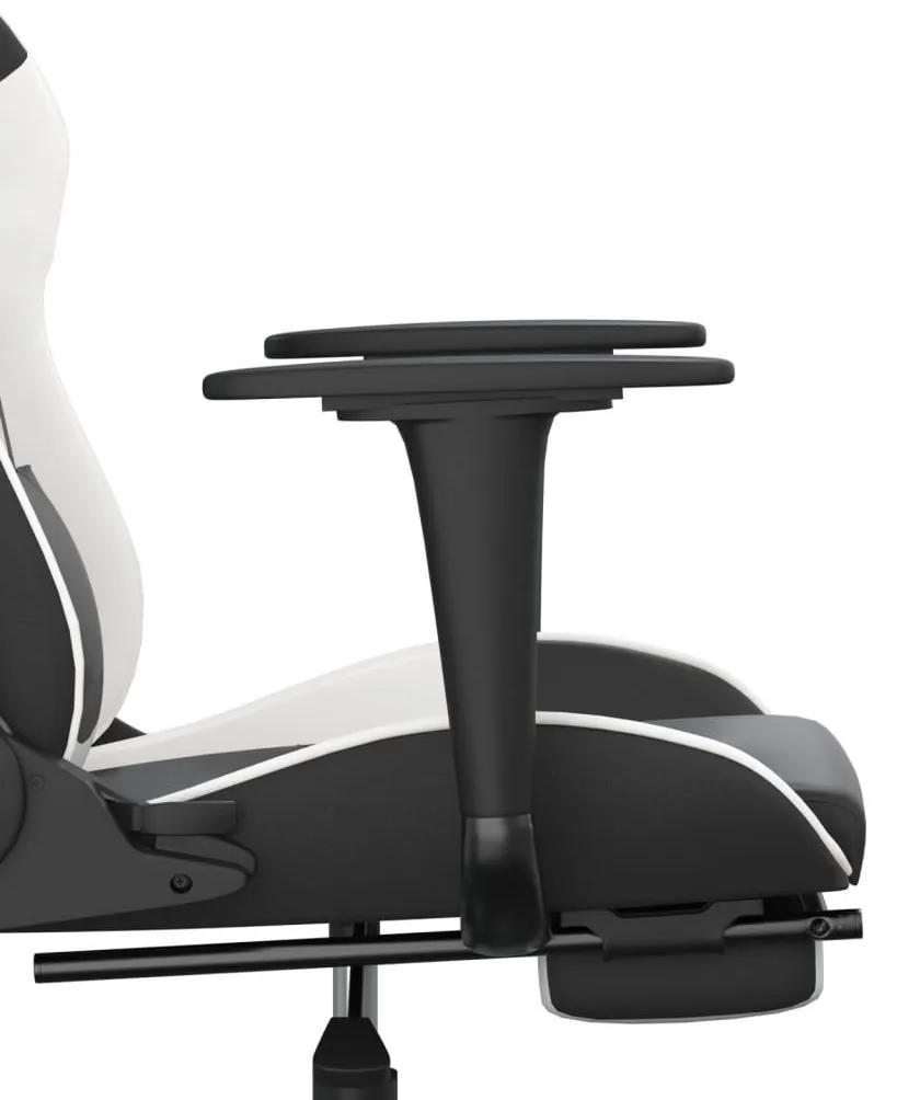 Καρέκλα Gaming Μασάζ Υποπόδιο Μαύρο άσπρο από Συνθετικό Δέρμα - Λευκό