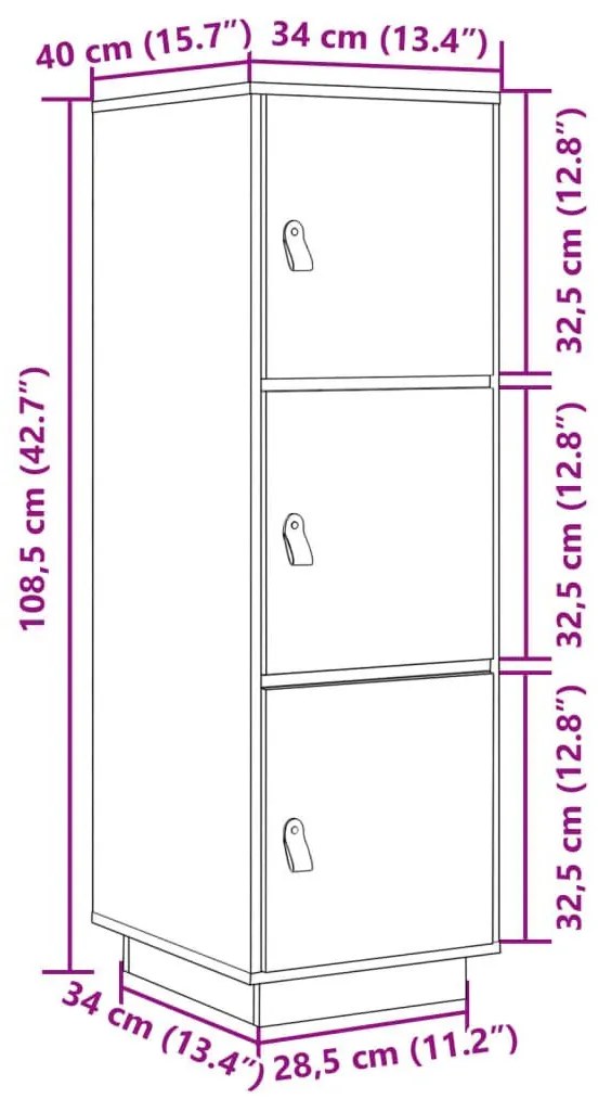 Ντουλάπι Ψηλό Μαύρο 34 x 40 x 108,5 εκ. από Μασίφ Ξύλο Πεύκου - Μαύρο