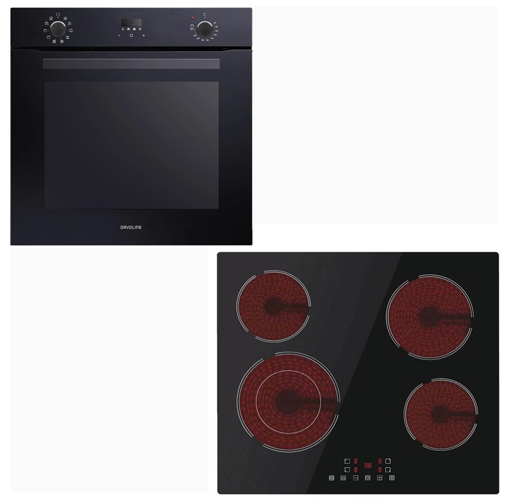 Davoline Σετ BBO 7210 Εντοιχιζόμενος Φούρνος Π59.4εκ 72lt &amp; BVC 6005 Κεραμική Εστία 59x52εκ Μαύρη