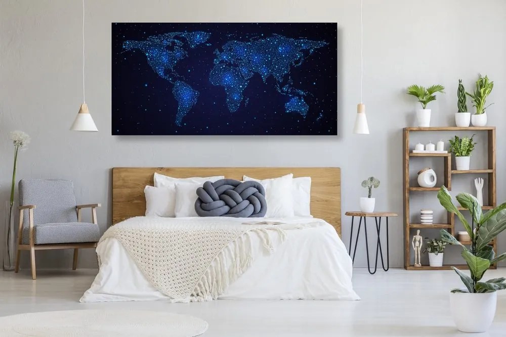 Εικόνα στον παγκόσμιο χάρτη φελλού με τον νυχτερινό ουρανό - 100x50  transparent