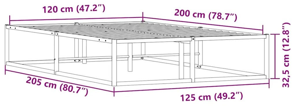 Πλαίσιο κρεβατιού χωρίς στρώμα Λευκό 120x200 cm Μεταλλικό - Λευκό