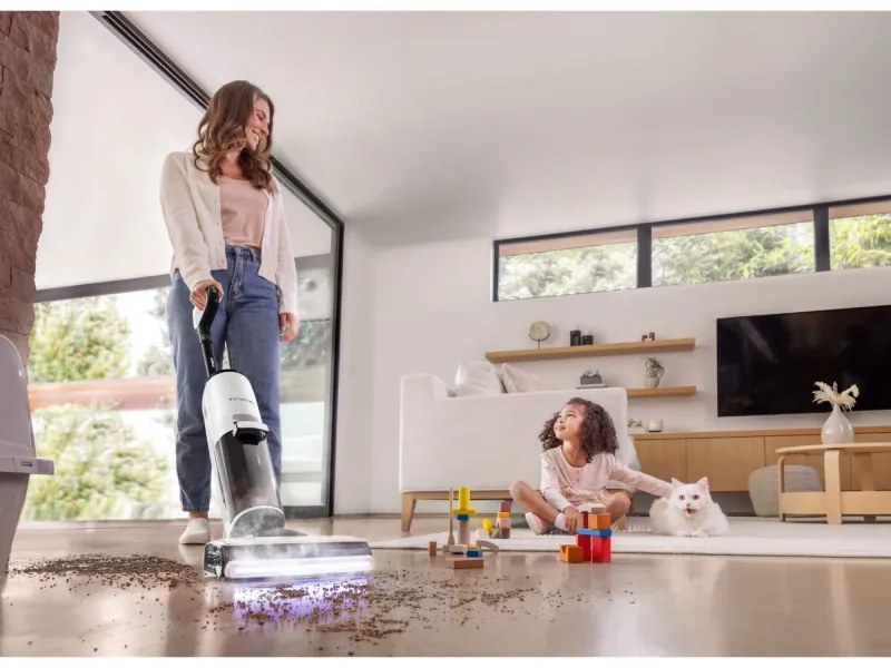 Κάθετη ηλεκτρική σκούπα Tineco Floor One S7 Steam Plus 4B1, 240W, Στεγνό/Υγρό, 0,7 l βρώμικο/0,8 l καθαρό, οθόνη LED και φωτισμός, Ατμός + στέγνωμα, Λευκό/μαύρο