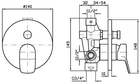 Εξωτερικά μέρη μπαταρίας λουτρού Zucchetti BRIM