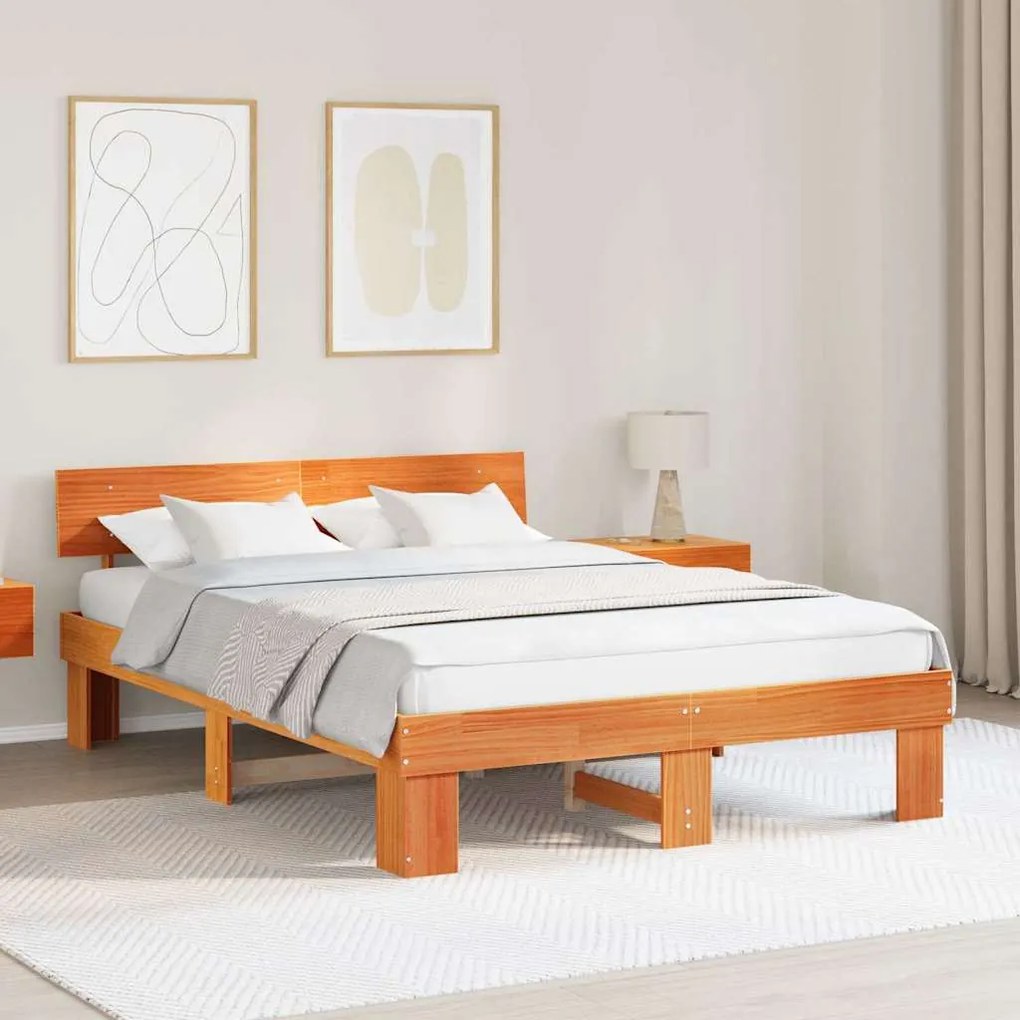 vidaXL Σκελετός Κρεβατιού Καφέ κεριού 160 x 200 cm Μασίφ ξύλο πεύκου