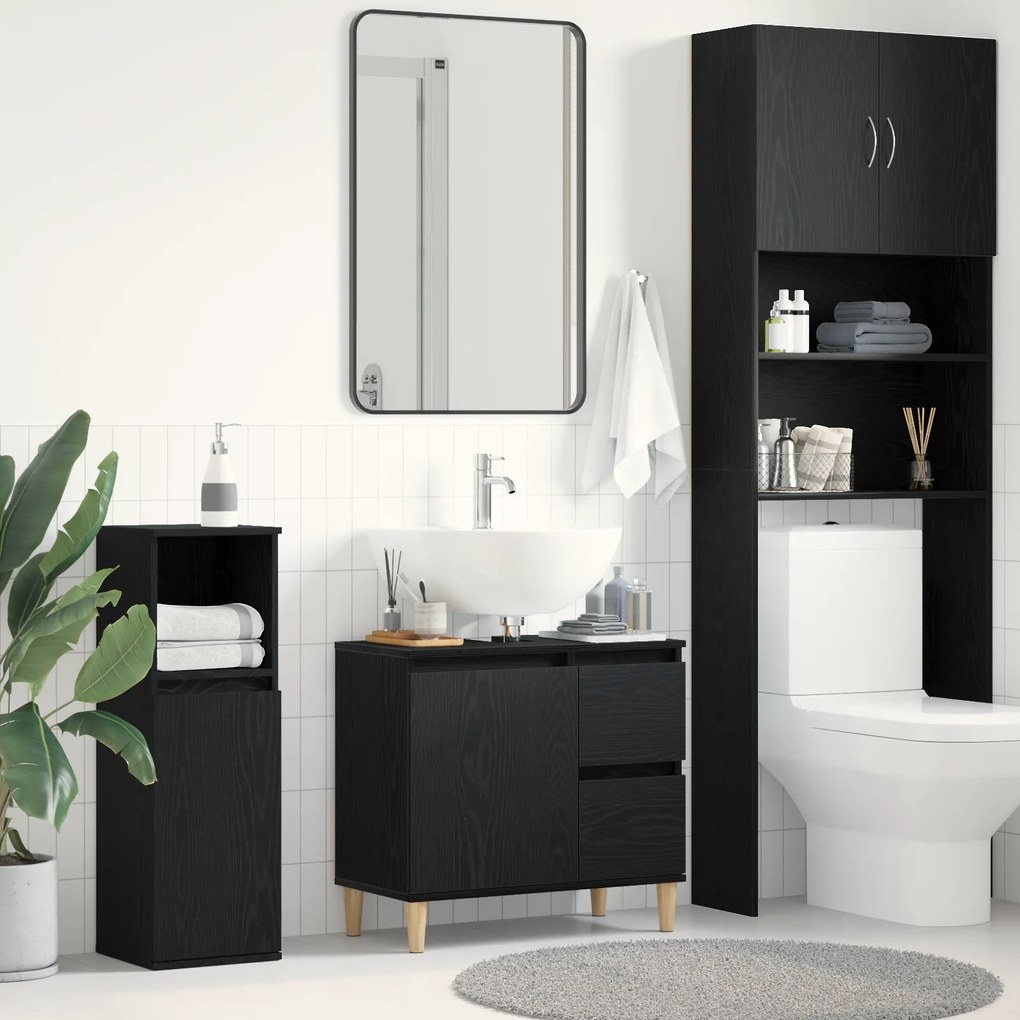 vidaXL Ντουλάπι νεροχύτη Μαύρη Δρυς 65x33x60 εκ Επεξεργασμένο ξύλο