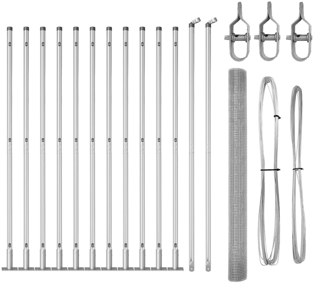 vidaXL Φράχτης Welded Wire με 13 Φτερωτές Πόστες 1.6x25 μ Γαλβανισμένος Χάλυβας