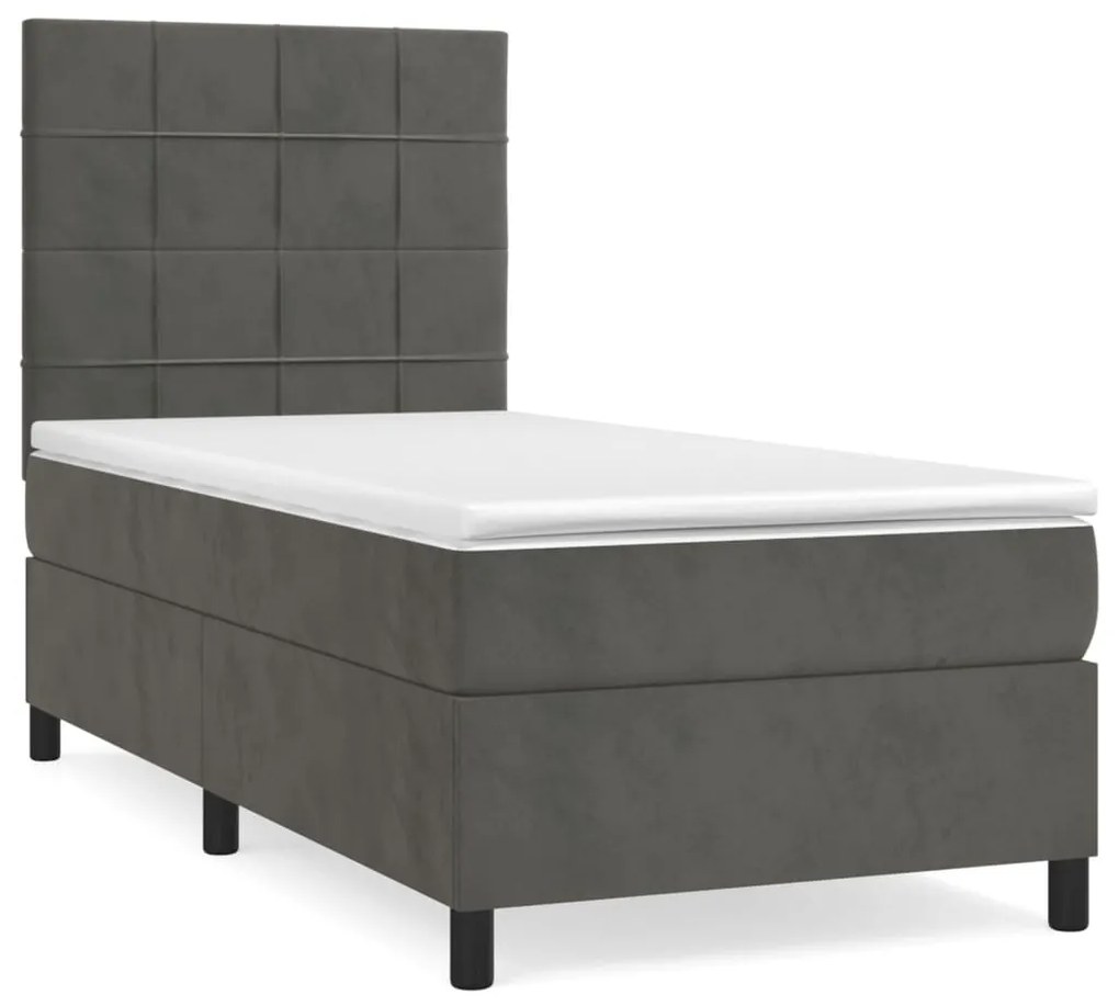 vidaXL Κρεβάτι Boxspring με Στρώμα Σκούρο Γκρι 80x200 εκ. Βελούδινο