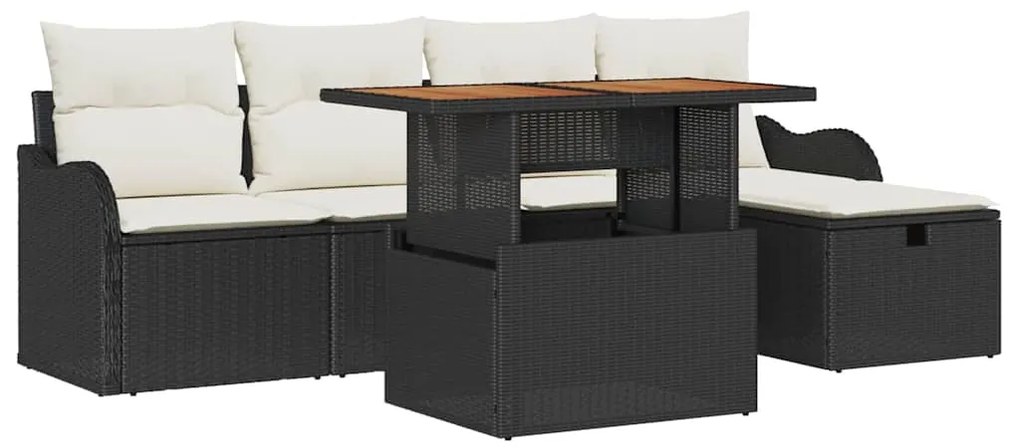 vidaXL Σετ Καναπέ Κήπου Ρυθμιζόμενο ύψος 6 pcs Μαύρο συνθετικό ρατάν