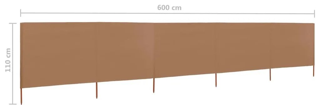 Προστατευτικό Αέρα με 5 Πάνελ Taupe 600 x 80 εκ. Υφασμάτινο - Μπεζ-Γκρι