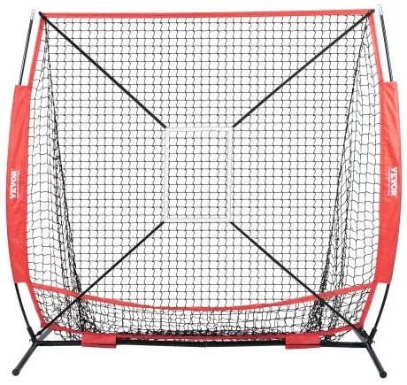 VEVOR 5x5 ft Baseball Softball Practice Net, Portable Baseball Training Net for Hitting Batting Catching Pitching, Backstop Baseball Equipment with Bow Frame, Carry Bag, Strike Zone, Ball, Batting Tee