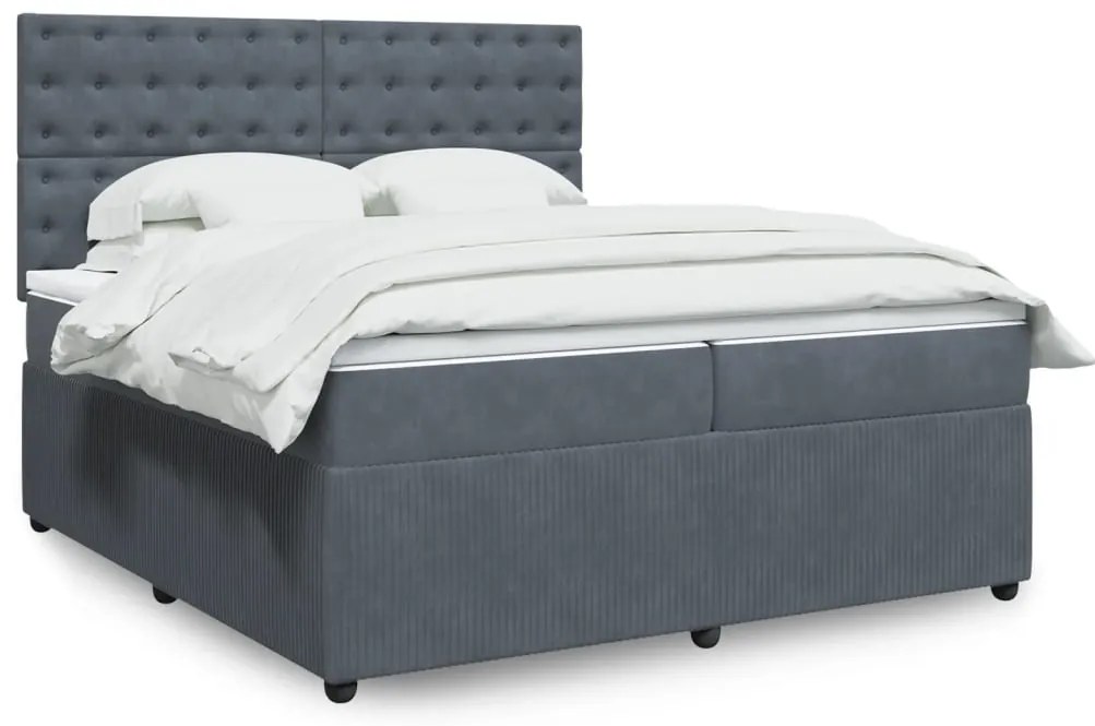 vidaXL Κρεβάτι Boxspring με Στρώμα Σκούρο Γκρι 200x200 εκ. Βελούδινο