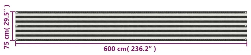 vidaXL Διαχωριστικό Βεράντας Ανθρακί και Λευκό 75 x 600 εκ. από HDPE