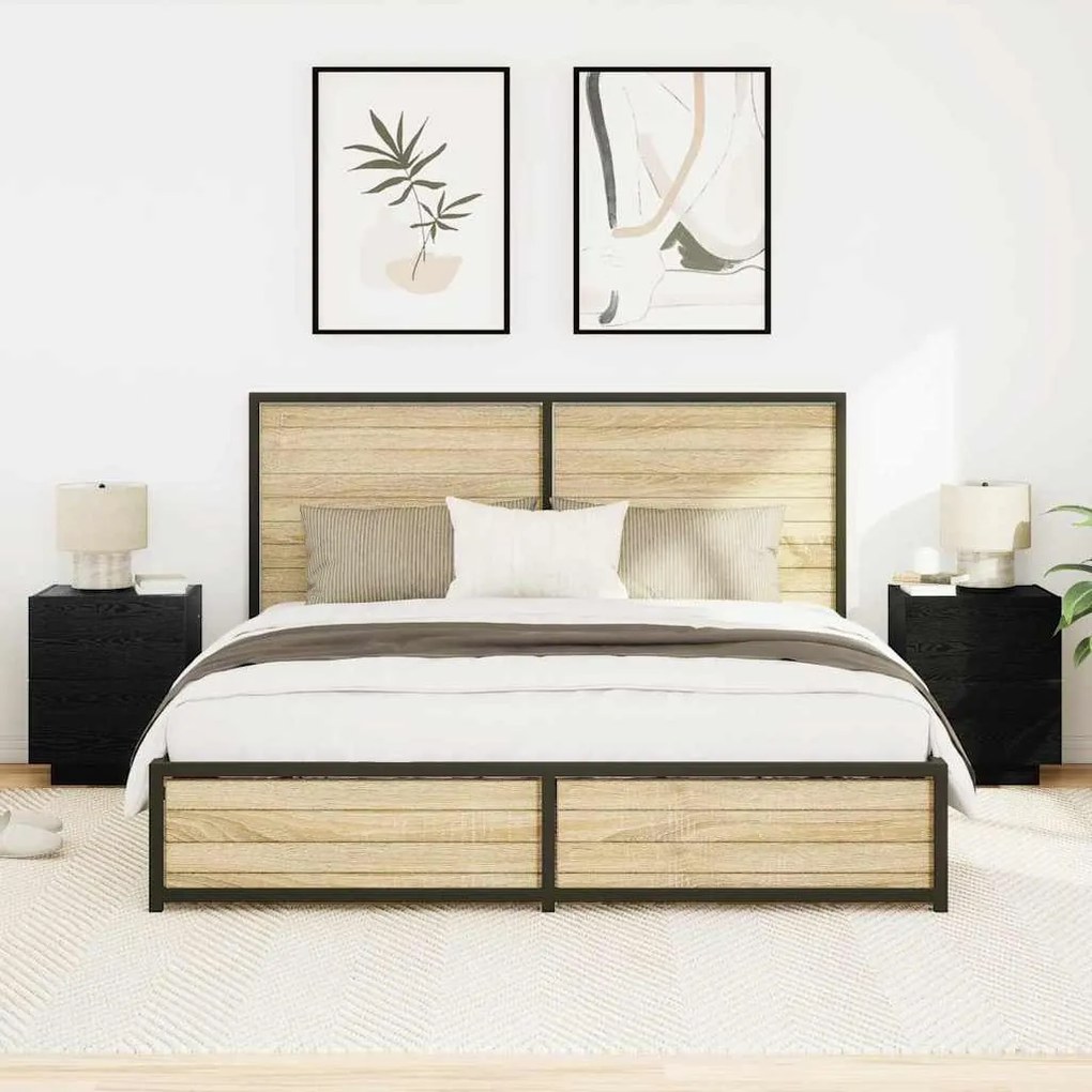 vidaXL Κομοδίνο 2 pcs Μαύρη δρυς 45 x 40 x 55 εκ Επεξεργασμένο ξύλο