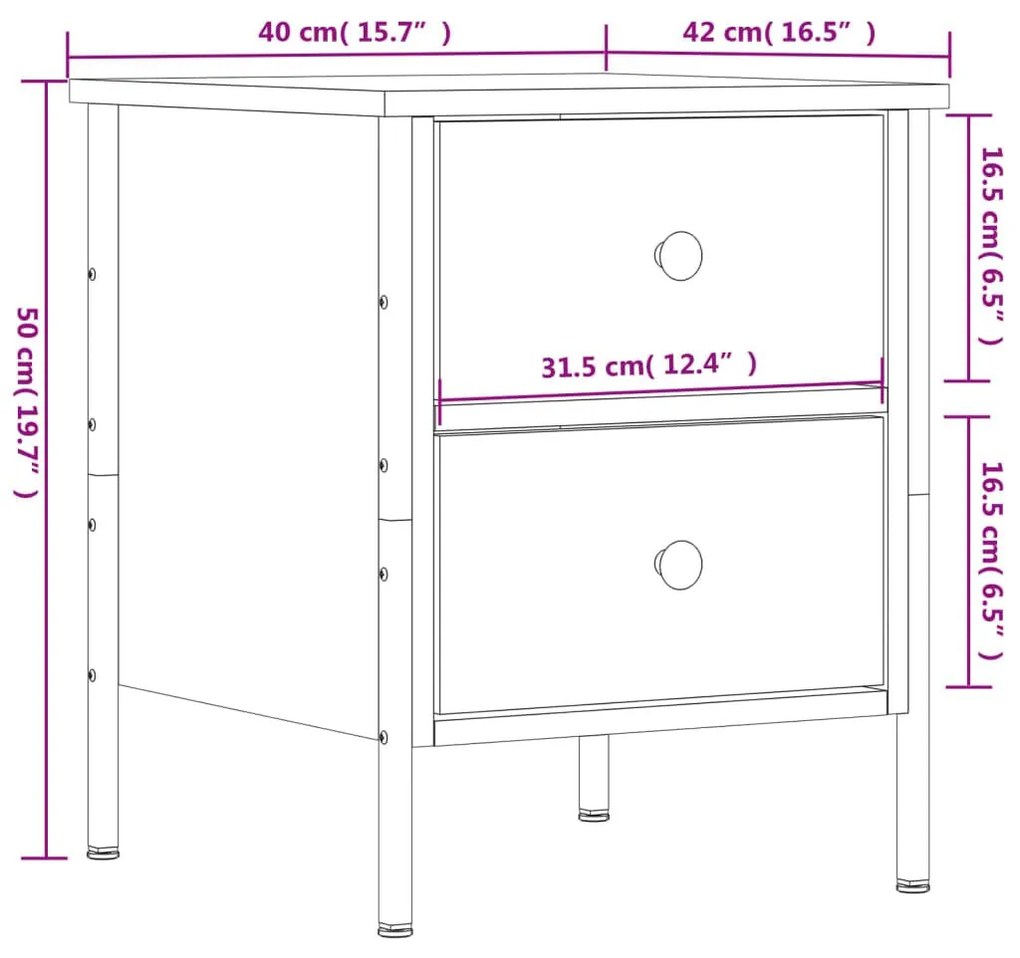 Κομοδίνα 2 Τεμ. Μαύρα 40 x 42 x 50 εκ. από Επεξεργασμένο Ξύλο - Μαύρο