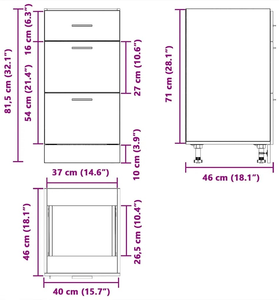 Κάτω ντουλάπι Lyon Παλιό ξύλο 40x46x81,5 cm Κατασκευασμένο ξύλο 854218
