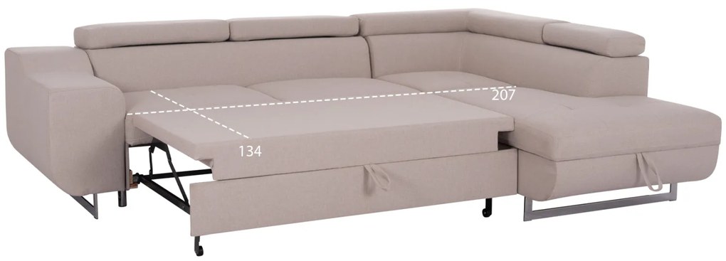 ΓΩΝΙΑΚΟΣ ΚΑΝΑΠΕΣ-ΚΡΕΒΑΤΙ ΜΕ ΑΠΟΘ.ΧΩΡΟ ENCORE HM3301.03R ΜΠΕΖ ΥΦΑΣΜΑ 285x205x90Υεκ.