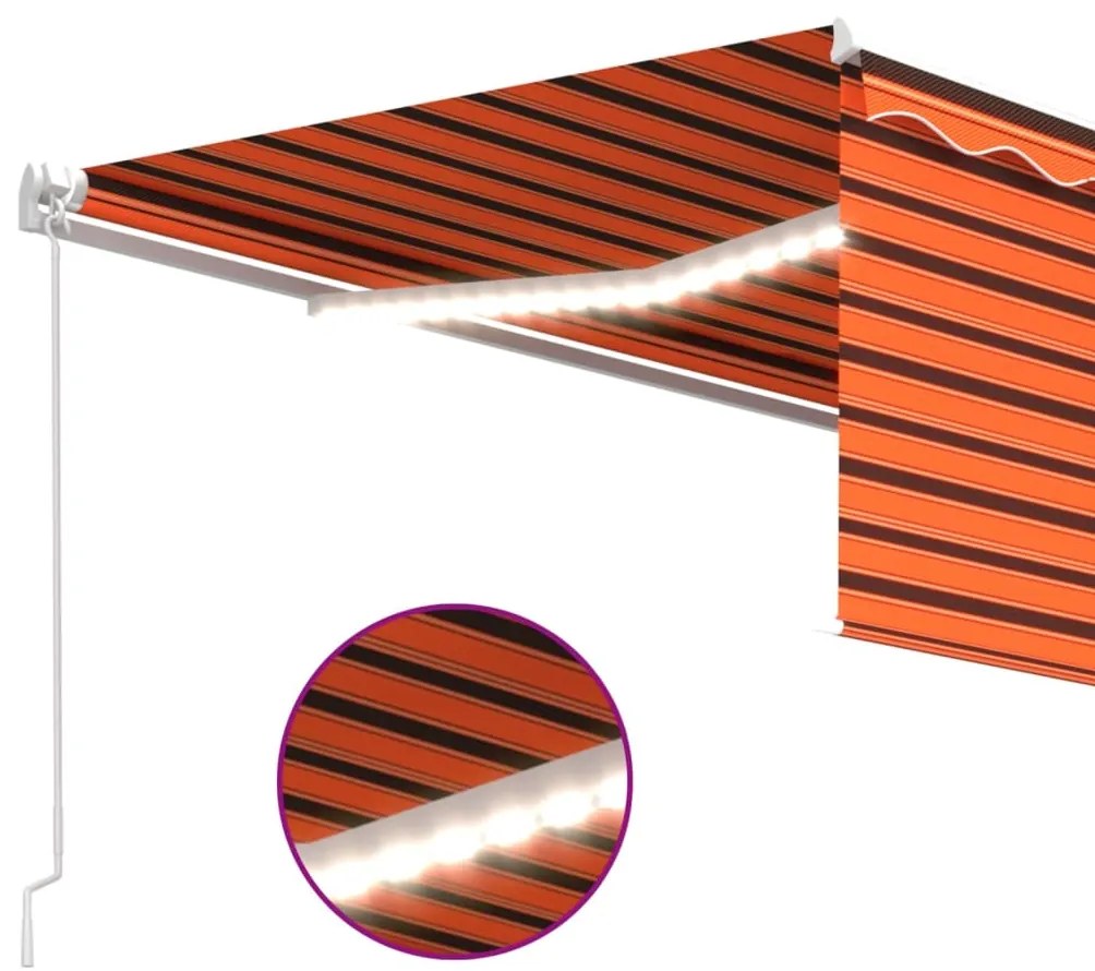 vidaXL Τέντα Συρόμενη Χειροκίνητη με Σκίαστρο&LED Πορτοκ/Καφέ 4,5x3 μ.
