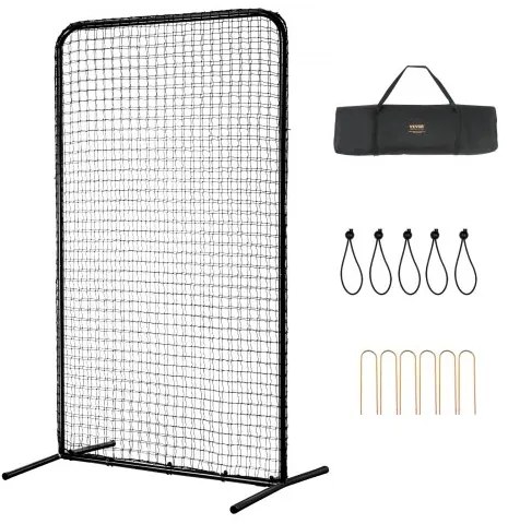 VEVOR I Screen Baseball for Batting Cage, 7x4 ft Baseball Softball Safety Screen, Body Protector Portable Batting Screen with Carry Bag &amp; Ground Stakes, Heavy Duty Pitching Net for Pitchers Protection