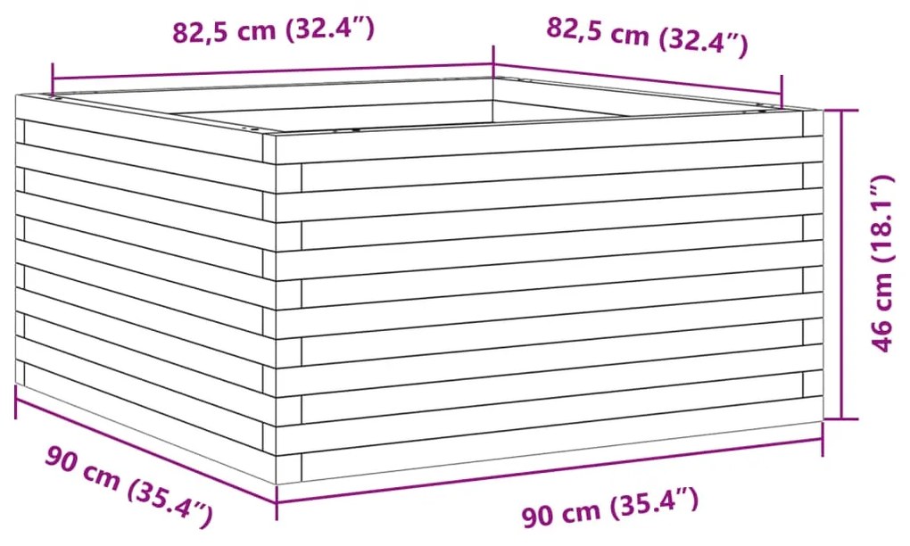 Ζαρντινιέρα Κήπου Λευκή 90x90x46 εκ. από Μασίφ Ξύλο Πεύκου - Λευκό