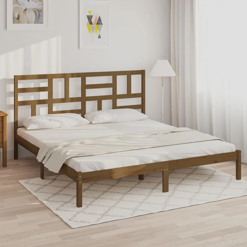 vidaXL Πλαίσιο Κρεβατιού Καφέ Μελί 200 x 200 εκ. από Μασίφ Ξύλο