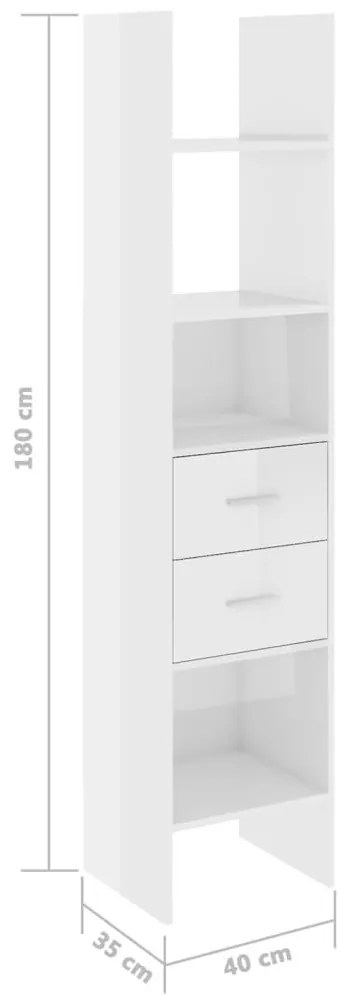 Βιβλιοθήκη Γυαλιστερό Λευκό 40 x 35 x 180 εκ. από Επεξ. Ξύλο - Λευκό