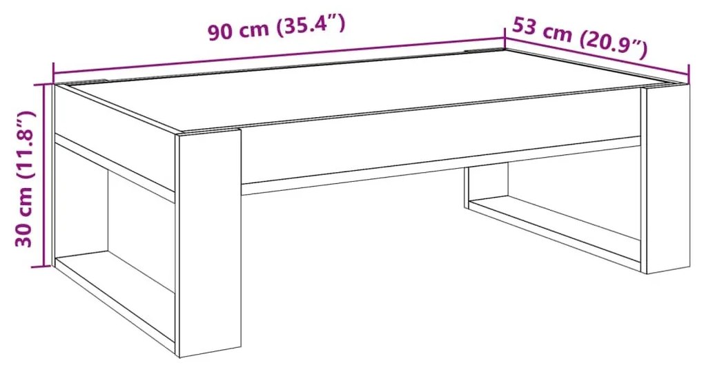 Τραπεζάκι Σαλονιού Άπειρο Φως LED Γκρι Sonoma 90x53x30 εκ. - Γκρι