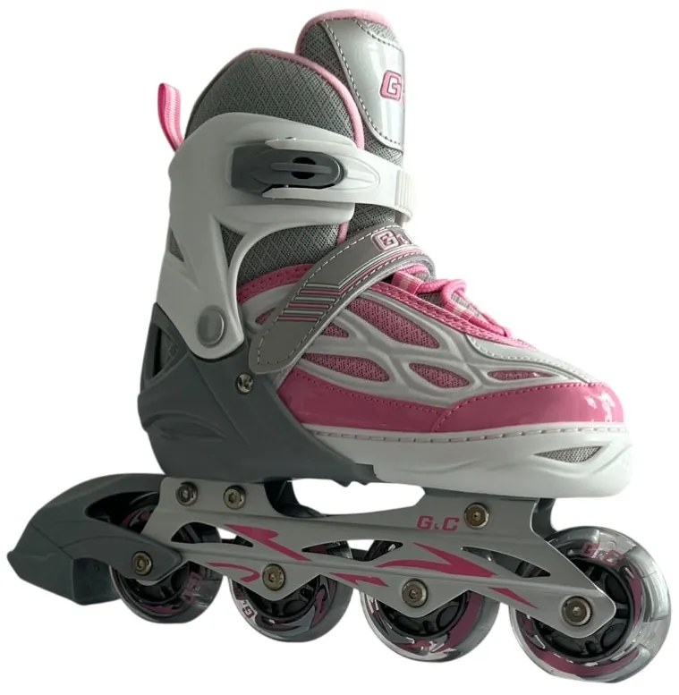 Αυξομειούμενα Πατίνια Roller G&amp;C BW188 Γκρι/Ροζ με LED Τροχούς IN-LINE SKATES Medium (35-38)