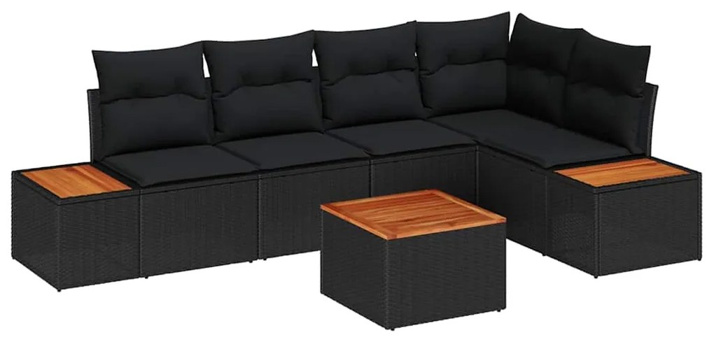 vidaXL Σετ Καναπέ Κήπου με μαξιλάρι 6 pcs Μαύρο Πολυ ράταν