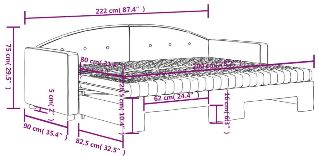 Καναπές Κρεβάτι Συρόμενος Μπλε 80x200 εκ. Βελούδινος Στρώματα - Μπλε