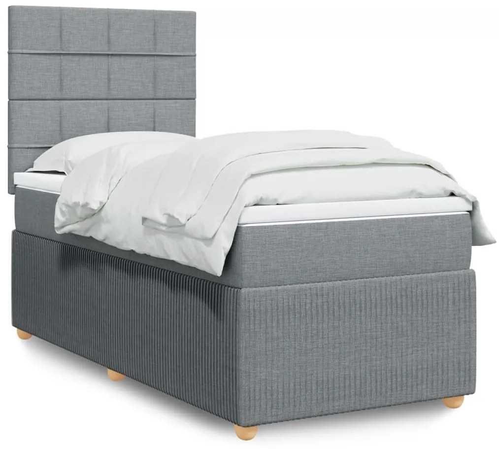 vidaXL Κρεβάτι Boxspring με Στρώμα Ανοιχτό Γκρι 90x190 εκ. Υφασμάτινο