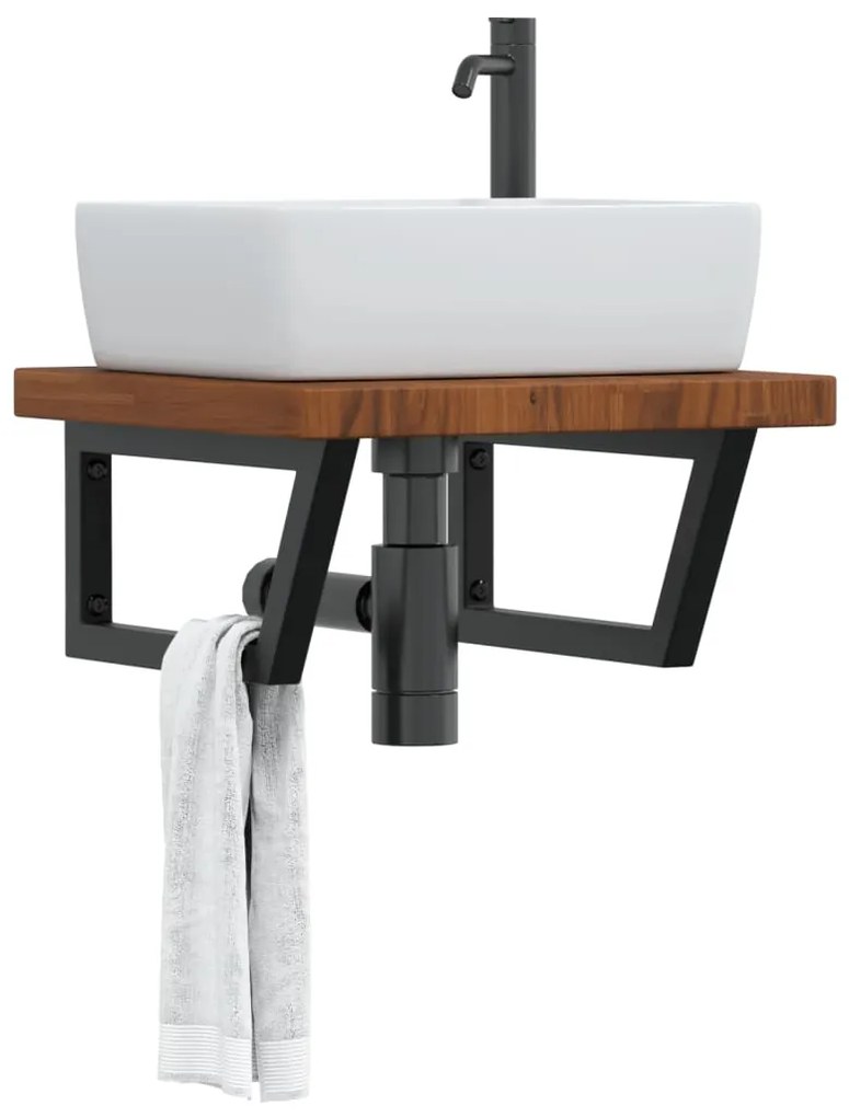 Ράφι Νιπτήρα Τοίχου από Ατσάλι / Μασίφ Ξύλο Δρυός