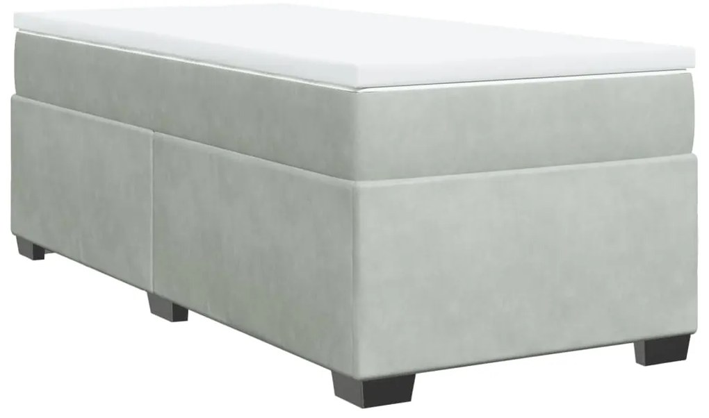 vidaXL Κρεβάτι Boxspring με Στρώμα Ανοιχτό Γκρι 90x200 εκ. Βελούδινο