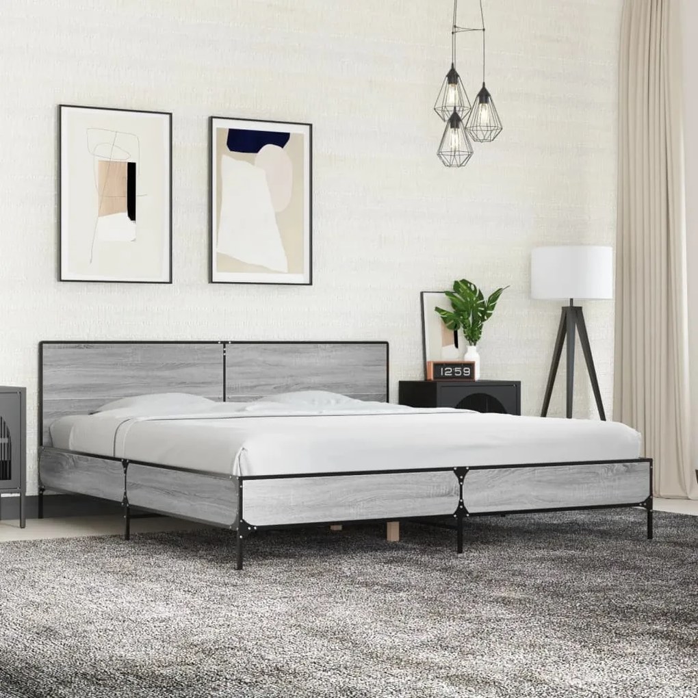 vidaXL Πλαίσιο Κρεβατιού Γκρι Sonoma 180x200 εκ. Επεξ. Ξύλο &amp; Μέταλλο