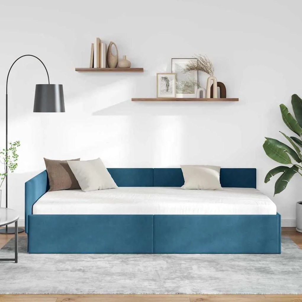 vidaXL Κρεβάτι Γωνίας Μπλε 80 x 200 cm Βελούδο και Εργοστασιακό ξύλο