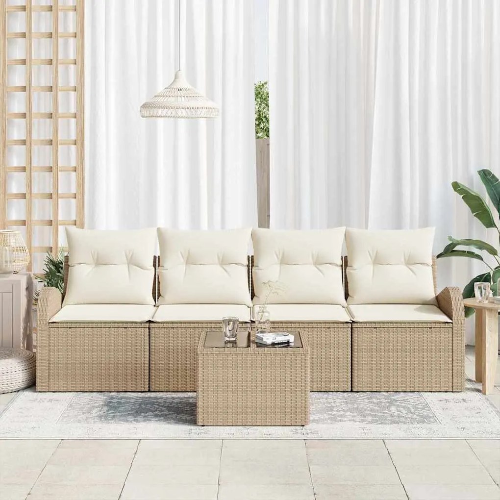 vidaXL Σετ Καναπέ Κήπου 5 pcs Μπεζ 55 x 55 x 37 εκ Πολυ ράταν