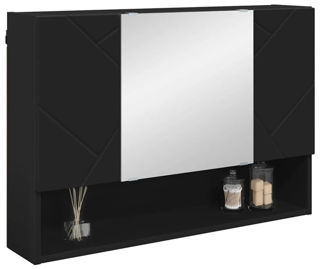 vidaXL Ντουλάπα Καθρέφτη Μαύρο 80 x 17 x 55 εκ Επεξεργασμένο ξύλο