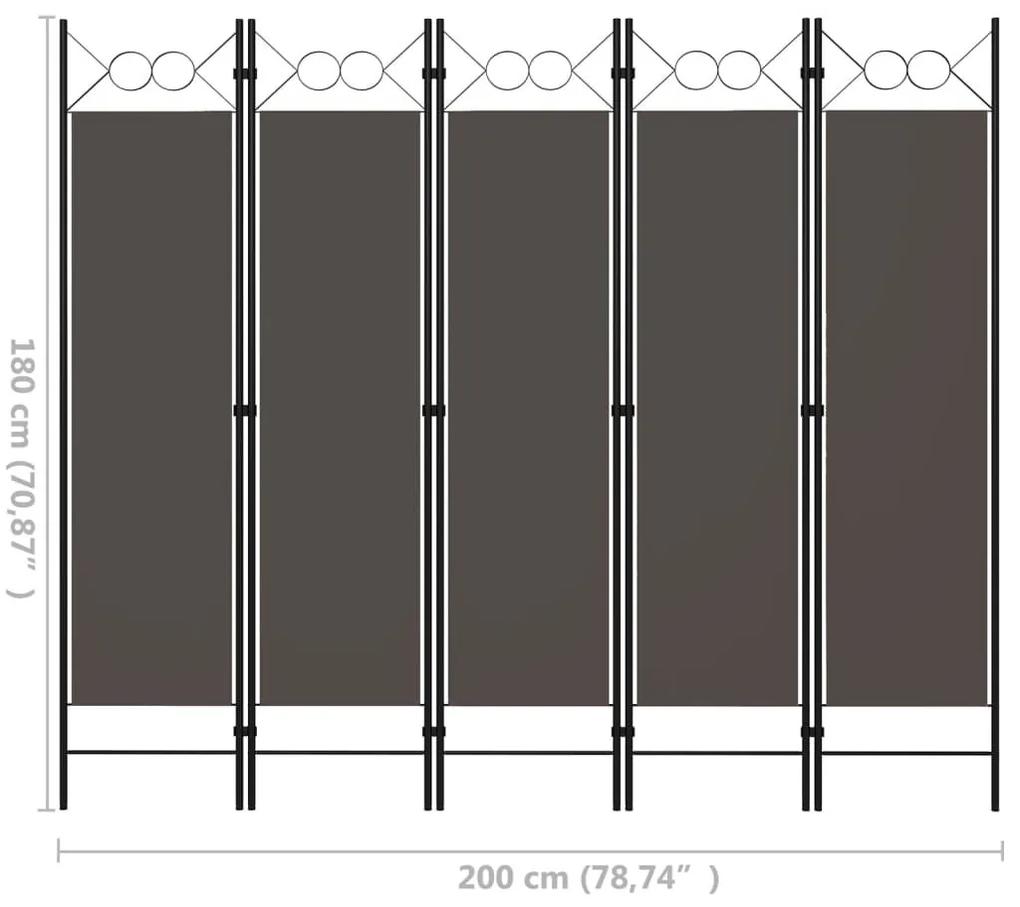 Διαχωριστικό Δωματίου με 5 Πάνελ Ανθρακί 200 x 180 εκ. - Ανθρακί