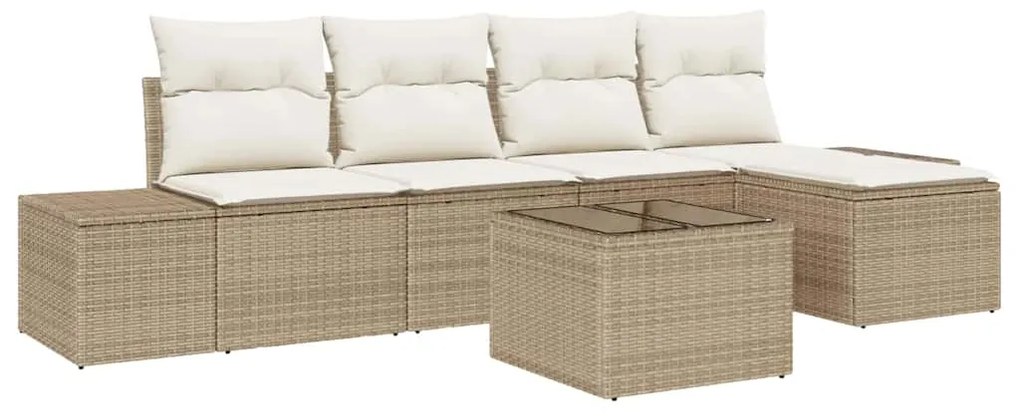 vidaXL Σετ Καναπέ Κήπου 6 pcs Μπεζ, Κρέμα Πολυ rattan, βαμμένο ατσάλι